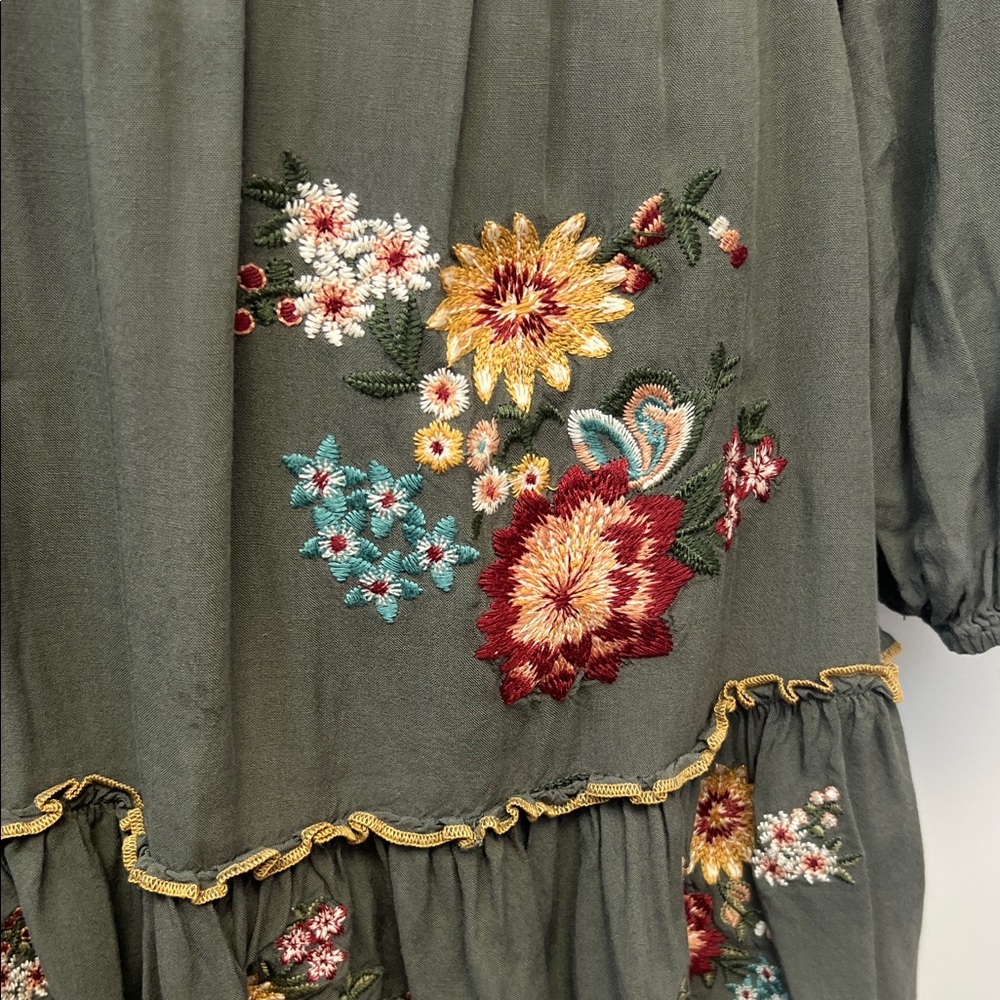 Savanna Jane Green Boho Floral Long Sleeve Dress Size Small - Picture 5 of 16